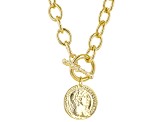 18k Yellow Gold Over Bronze Rolo Link 18 Inch Necklace With Coin Toggle Clasp