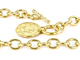 18k Yellow Gold Over Bronze Rolo Link 18 Inch Necklace With Coin Toggle Clasp