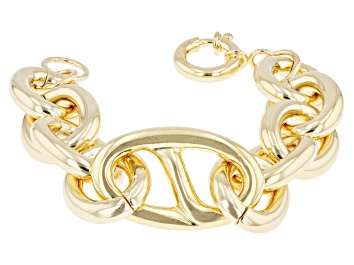 Picture of 18k Yellow Gold Over Bronze Mariner Station Oval Link Bracelet