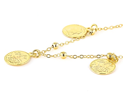 18k Yellow Gold Over Bronze Coin Charm Station 28 Inch Necklace