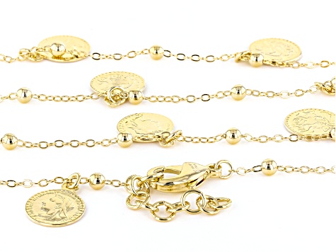 18k Yellow Gold Over Bronze Coin Charm Station 28 Inch Necklace