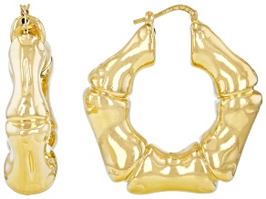 18k Yellow Gold Over Bronze Graduated Bamboo Hoop Earrings