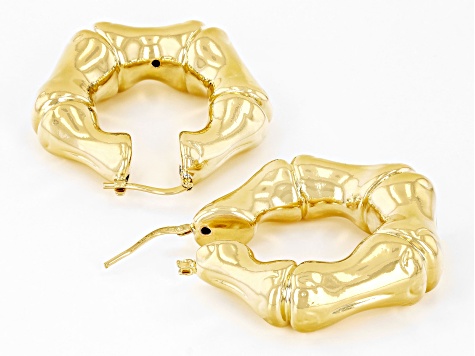 18k Yellow Gold Over Bronze Graduated Bamboo Hoop Earrings