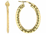 18k Yellow Gold Over Bronze Oval Diamond-Cut Hoop Earrings