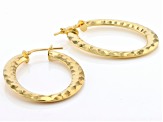 18k Yellow Gold Over Bronze Oval Diamond-Cut Hoop Earrings
