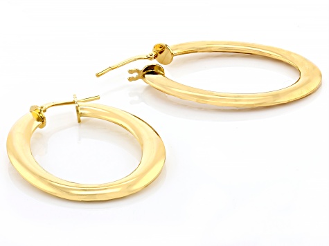 18k Yellow Gold Over Bronze Oval Diamond-Cut Hoop Earrings