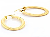 18k Yellow Gold Over Bronze Oval Diamond-Cut Hoop Earrings