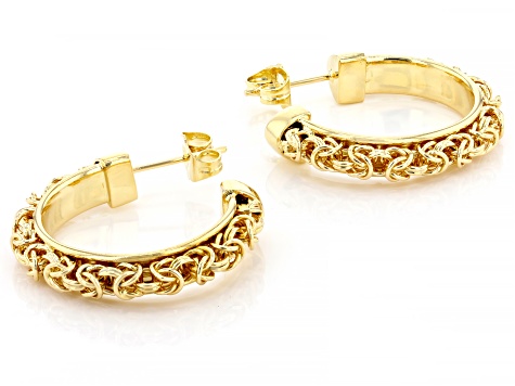 18k Yellow Gold Over Bronze Byzantine Hoop Earrings