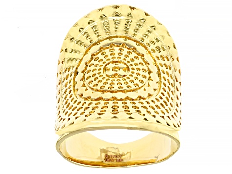 18k Yellow Gold Over Bronze Medallion Style Ring