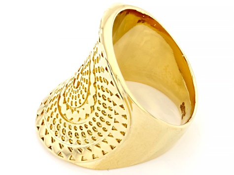 18k Yellow Gold Over Bronze Medallion Style Ring