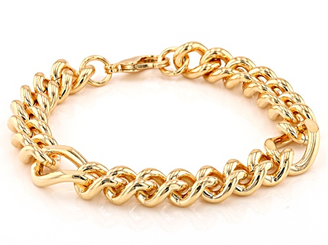 18k Yellow Gold Over Bronze Curb Station Bracelet