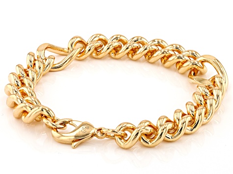 18k Yellow Gold Over Bronze Curb Station Bracelet