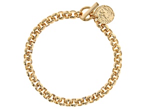 18k Yellow Gold Over Bronze Rolo Link Coin Replica Toggle Bracelet