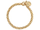 18k Yellow Gold Over Bronze Rolo Link Coin Replica Toggle Bracelet