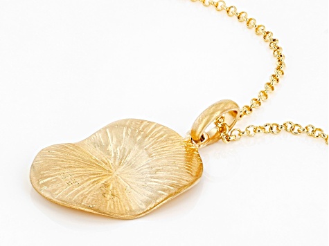 18k Yellow Gold Over Bronze Satin Finish Wavy Pendant With Chain