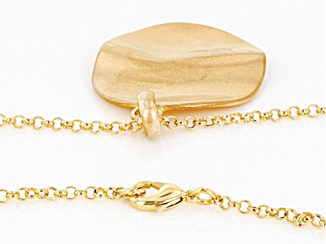 18k Yellow Gold Over Bronze Satin Finish Wavy Pendant With Chain