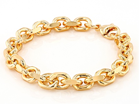 18k Yellow Gold Over Bronze Beveled Curb Link Bracelet