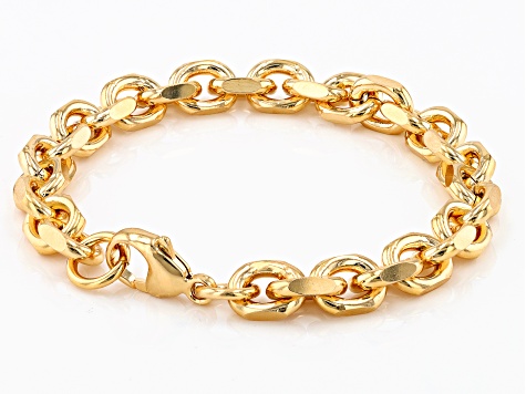 18k Yellow Gold Over Bronze Beveled Curb Link Bracelet