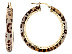 18k Yellow Gold Over Bronze Leopard Enamel Diamond-Cut Hoop Earrings
