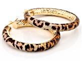 18k Yellow Gold Over Bronze Leopard Enamel Diamond-Cut Hoop Earrings