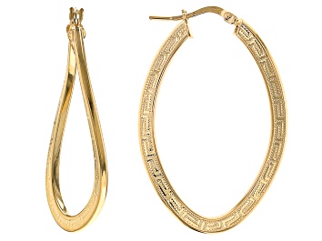 Picture of 18k Yellow Gold Over Bronze Wavy Oval Greek Key Hoop Earrings