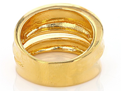 18k Yellow Gold Over Bronze Diamond-Cut Band Ring