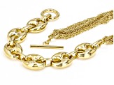 Moda Al Massimo® 18k Yellow Gold Over Bronze Puff Mariner & Multi-Row 25 Inch Toggle Necklace