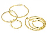 18k Yellow Gold Over Bronze Twisted Hoop Earrings Set of 3