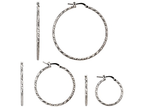 Platinum Over Bronze Twisted Hoop Earrings Set of 3