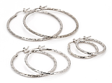 Platinum Over Bronze Twisted Hoop Earrings Set of 3