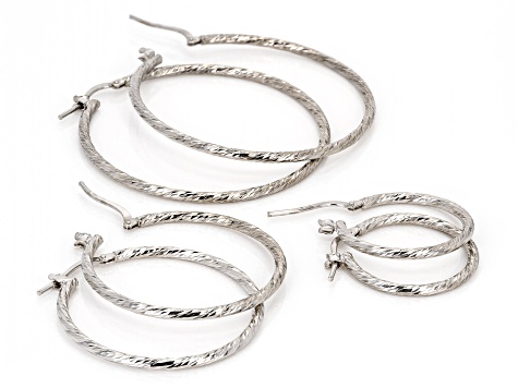 Platinum Over Bronze Twisted Hoop Earrings Set of 3