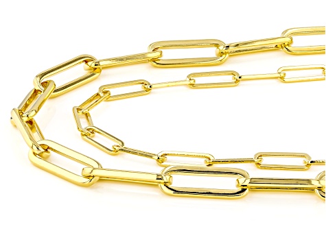 18k Yellow Gold Over Bronze Multi-Row Paperclip Link 22 Inch Necklace