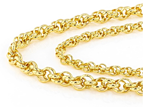 18k Yellow Gold Over Bronze Multi-Row Rolo Link 21 Inch Necklace