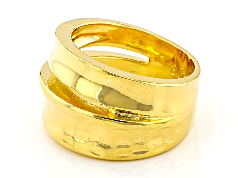 18k Yellow Gold Over Bronze Textured Band Ring