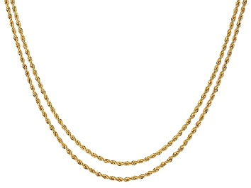 Picture of 18k Yellow Gold Over Bronze Set of 2 Solid 2.5mm Rope 18 & 20 Inch Chains