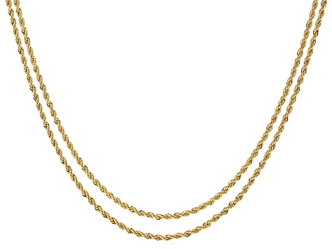 18k Yellow Gold Over Bronze Set of 2 Solid 2.5mm Rope 18 & 20 Inch Chains