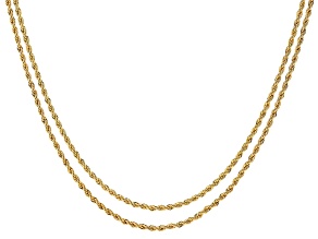 18k Yellow Gold Over Bronze Set of 2 Solid 2.5mm Rope 18 & 20 Inch Chains