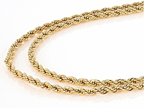 18k Yellow Gold Over Bronze Set of 2 Solid 2.5mm Rope 18