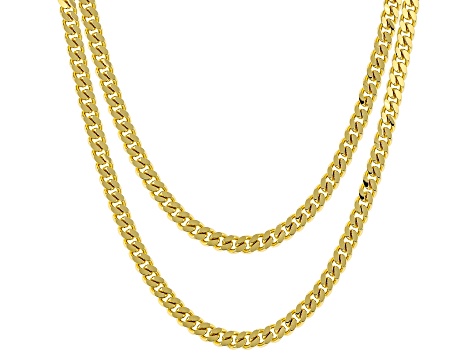 18k Yellow Gold Over Bronze 3.9mm Curb 18 & 20 Inch Chain Set of 2 ...