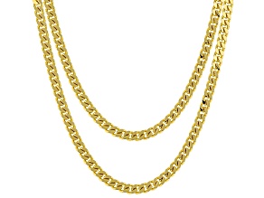 18k Yellow Gold Over Bronze 3.9mm Curb 18 & 20 Inch Chain Set of 2