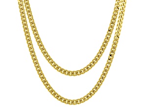 18k Yellow Gold Over Bronze 3.9mm Curb 18 & 20 Inch Chain Set of 2