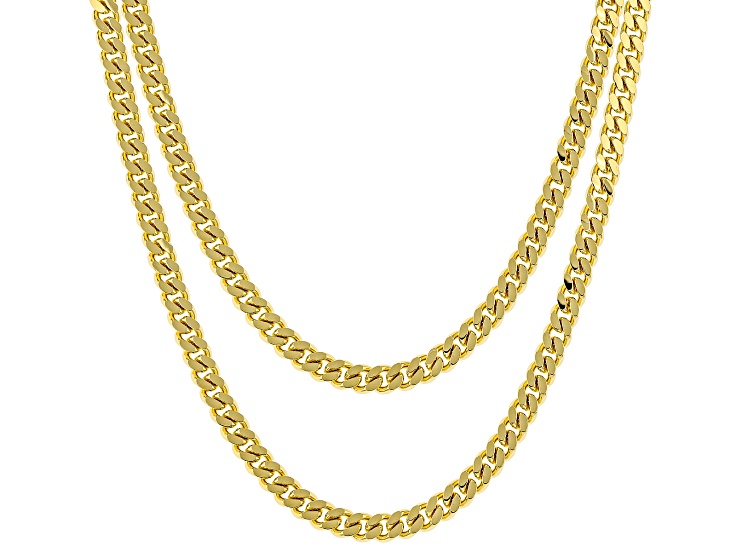 18k Yellow Gold Over Bronze 3.9mm Curb 18 & 20 Inch Chain Set of 2