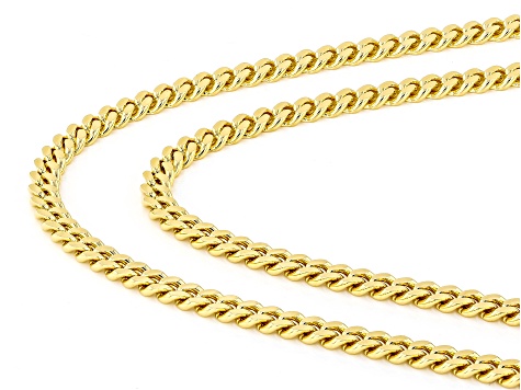 18k Yellow Gold Over Bronze 3.9mm Curb 18 & 20 Inch Chain Set of 2