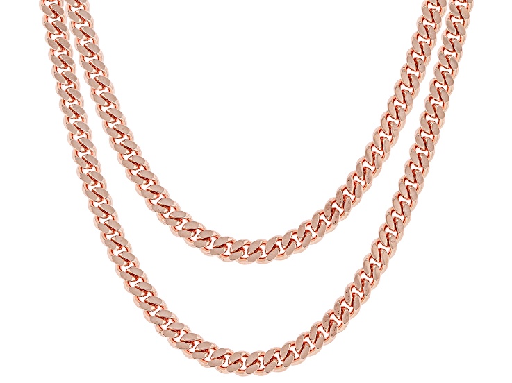 18k Rose Gold Over Bronze 3.9mm Curb 18 & 20 Inch Chain Set of 2