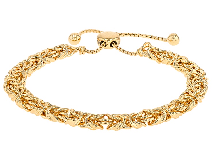 18k Yellow Gold Over Bronze 6.6mm Byzantine Link Bolo Bracelet