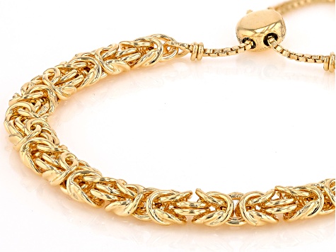 18k Yellow Gold Over Bronze 6.6mm Byzantine Link Bolo Bracelet