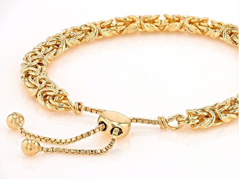 18k Yellow Gold Over Bronze 6.6mm Byzantine Link Bolo Bracelet