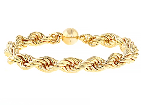 18k Yellow Gold Over Bronze 8mm Rope Link Bracelet With Magnetic Clasp