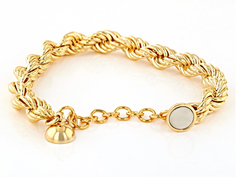 18k Yellow Gold Over Bronze 8mm Rope Link Bracelet With Magnetic Clasp