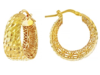Picture of 18k Yellow Gold Over Bronze Diamond-Cut Filigree 15/16" Hoop Earrings